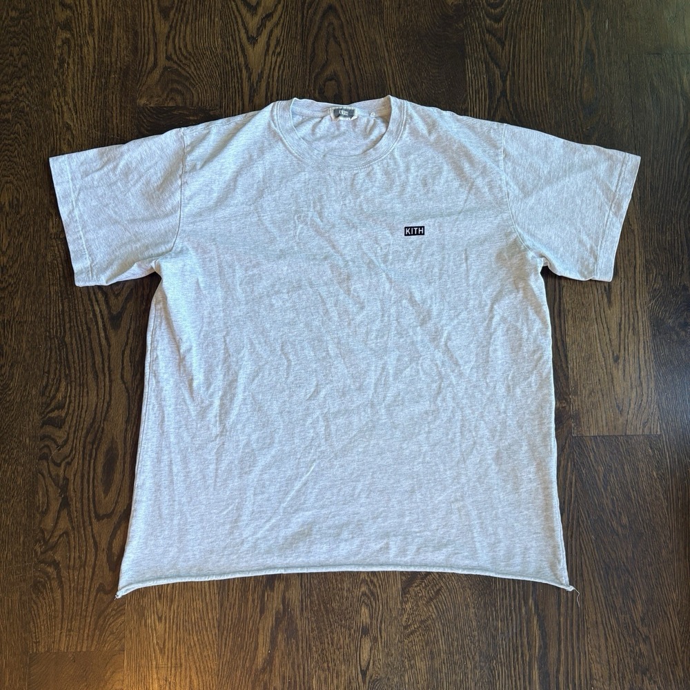 Kith LAX Tee Small Box Logo Grey Cotton Heavyweight Raw Hem Mens XL T Shirt